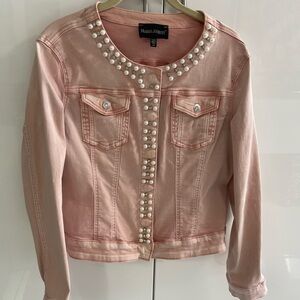 Frank Lyman Design Pink Pearl-Embellished Jean Jacket